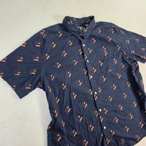 Dockers Men XXL Shirt Navy Blue Excellent Geometric Short Sleeve Button Down
